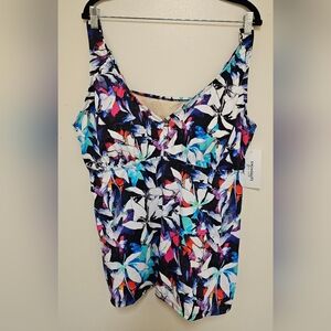 Swimsuits for All V-neck Flowy Tankini Top Size 22 Color Multi Leaves NWT